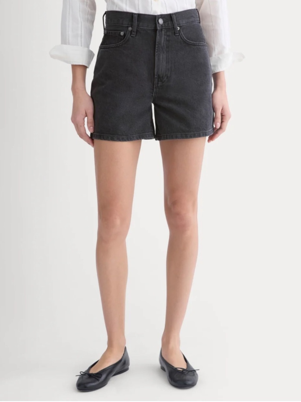 Everlane Way High A Line Black High-Rise Denim Jean Shorts